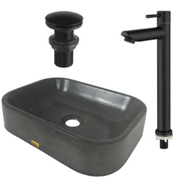 Imagem de Kit Cuba Torneira Valvula Cinza Banheiro Pia Sobrepor Cinza de Apoio C