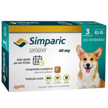 Imagem de Antipulgas Simparic 40mg - Zoetis - Cães de 10,1 a 20kg - 1 Unidade