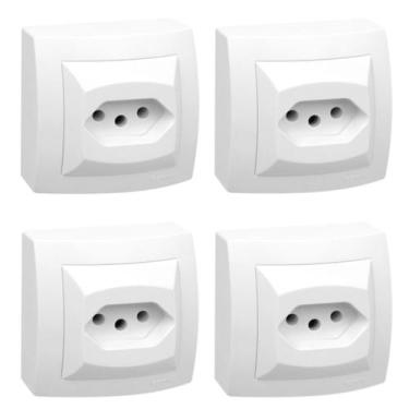 Imagem de Kit 4 Conjunto Tomada 2p+t 10a 250v Sistema X Branco Pial