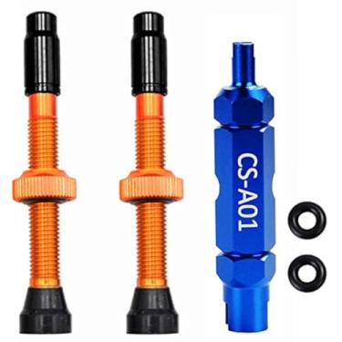 Imagem de Kit de haste de válvula Presta sem câmara | Haste de válvula Presta sem câmara de bicicleta de 44 mm/60 mm com ferramenta de remoção de núcleo de válvula - Tampas de haste de válvula Presta de liga