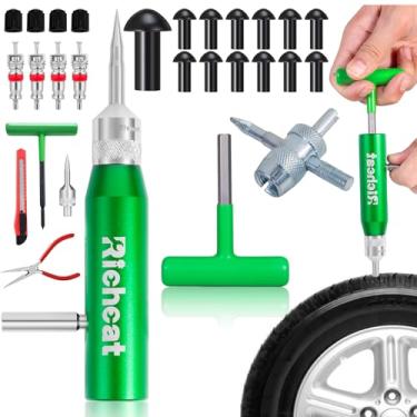 Imagem de Richcat Kit de reparo de perfuração de pneu sem câmara com plugue de cogumelo, repara furos e pneus furados para motocicletas, carros, caminhões, quadriciclos e tratores