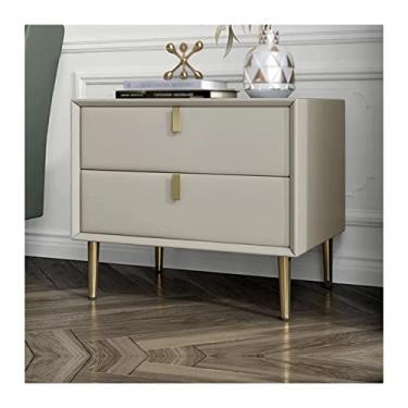 Imagem de Mesa de cabeceira de couro sintético, mesa de cabeceira moderna com 2 gavetas de armazenamento, lado final com moldura de madeira e pernas de mesa de metal, móveis de sala de estar, mesa de canto