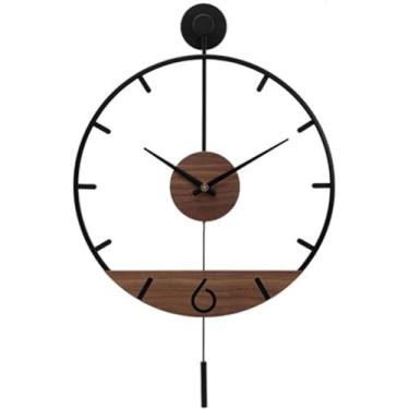 Imagem de YTHLZVBP Relógio de parede moderno relógio de parede clássico grande decorativo com pêndulo, relógios de parede modernos sem tique-taque de metal silencioso para sala de estar, quarto, estudo