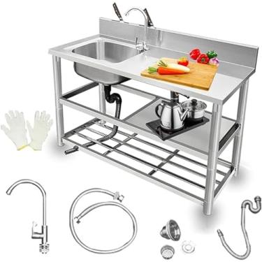 Imagem de Pia utilitária de aço inoxidável de tigela única, pia de mesa de aço inoxidável para uso externo com Hot & Col