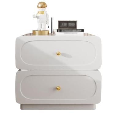 Imagem de URGDWEKJY Mesa de cabeceira de madeira maciça estilo creme, mesa de cabeceira laqueada, mesa de cabeceira luxuosa leve italiana pequena