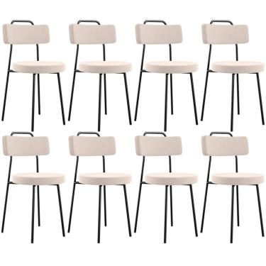 Imagem de Kit 08 Cadeiras Decorativas Estofada Para Sala De Jantar Barcelona L02 Suede Bege - Lyam Decor