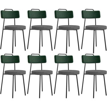 Imagem de Kit 08 Cadeiras Estofada Sala De Jantar Barcelona L02 Facto Verde Musgo Linho Cinza Escuro - Lyam