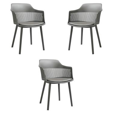 Imagem de Kit 3 Cadeiras Decorativas Prescott Sala de Jantar PP/PU Cinza G56 - Gran Belo