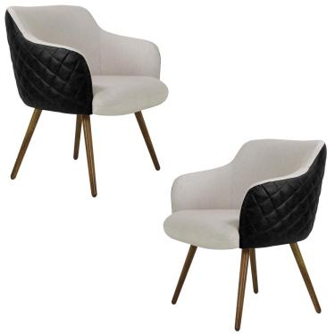 Imagem de Kit 2 Poltronas Decorativas Kitana Pés Palito Couro/Linho Preto/Areia - Gran Belo