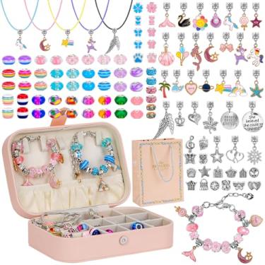 Imagem de Hysagtek Kit de fabricação de joias – Kit de fabricação de pulseiras, 120 peças, faça você mesmo, pulseiras femininas com berloques para fazer pulseiras para mulheres, kit de colar, joias, pingentes