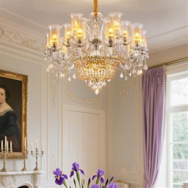 Imagem de Luxo Europeu Vela Cristal Candelabro LED Criatividade Americana Sala de Estar Restaurante Quarto Villa Hotel Edifício Duplex Lâmpada Pendente (D 15 Luzes)