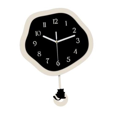 Imagem de Generic Relógio de parede com ornamento de gato, presente silencioso, arte elegante, desenho animado simples, decoração de casa, relógio decorativo para, Preto