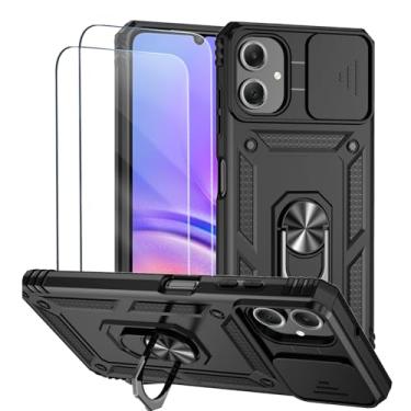 Imagem de Capa para Samsung Galaxy A05 Capinha | com 2 peças de protetor de tela temperado com janela deslizante da câmera e suporte para telefone incluídos - Preto