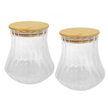 Imagem de Kit 2 Pote de Vidro Canelado com Tampa de Bambu Hermético 700ml
