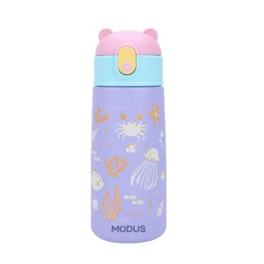 Imagem de Garrafa Térmica Infantil - 500mL, Parede Dupla Livre de BPA, Anti Vazamento, com Canudo Silicone (Roxo)