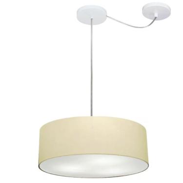 Imagem de Lustre Pendente Cilíndrico Com Desvio De Centro Vivare Md-4255 Cúpula Em Tecido 40x15cm - Bivolt Algodão-crú 127/220v