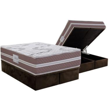 Imagem de Cama Box Baú Queen: Colchão Espuma D33 Herval Long Live + Base Crc Suede Brown (158x198)