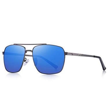 Imagem de Óculos de sol retangulares retrô para homens e mulheres, óculos de sol de ponte dupla, óculos de sol quadrados para dirigir, viajar, atividades ao ar livre, Armação cinza/lente espelhada azul, Lens