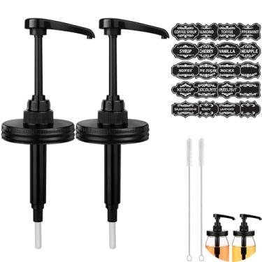 Imagem de Watsango Kit de dispensador de xarope para pote de pedreiro, à prova de ferrugem e plástico conjunto de cabeça e tampa para frasco de vidro de boca regular, grau alimentício e bomba de 10 ml para