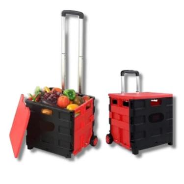 Imagem de Carrinho Da Compras Feira Mercado Dobravel Vira Maleta Portátil Multiuso(Vermelho)