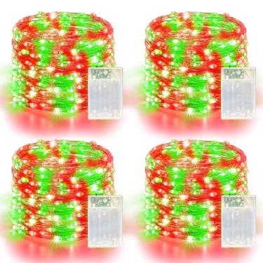Imagem de Pacote com 4 luzes de Natal de 60 LEDs operadas por bateria - Luzes cintilantes de 60 metros com 2 modos de iluminação interna e externa, luzes LED à prova d'água para quarto, sala de aula, dormitório