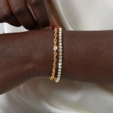 Imagem de Pulseiras de tênis para mulheres, pulseiras empilháveis com strass dourado para mulheres, joias modernas, presente