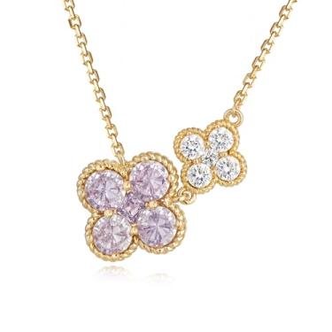 Imagem de LOLAR RAY Colar com pingente sedutor, banhado a ouro 14 K, com flor de ameixa dupla, com artesanato requintado, um presente de joia cativante para mulheres, Latão, Sem Pedra Preciosa