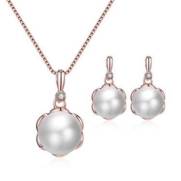 Imagem de "Conjunto de colar de brincos de pérola sintética para mulheres, namorada com glitter, diamante, pérola, brinco de pérola, pingente dourado, ajustável, corrente gargantilha para dama de honra, noiva