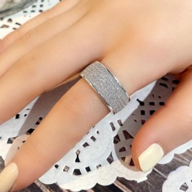 Imagem de Anéis modernos de zircônia cúbica totalmente incrustados para mulheres, joias de aliança de casamento de cor prata, 8, Latão, Sem pedra preciosa