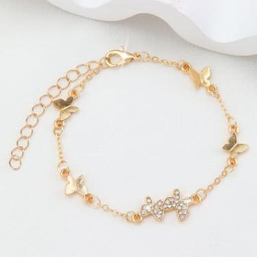 Imagem de Pulseiras de borboleta douradas para mulheres modernas e delicadas pulseira de corrente de strass pulseira de elos finos presente de aniversário para mulheres, One Size, Liga de aço, Sem Pedra
