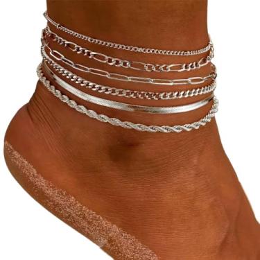 Imagem de Tornozeleira feminina de ouro/prata, ouro 14K, impermeável, multicamadas, pulseira de tornozeleira feminina, joia de ouro, presente banhado a ouro, empilhável, conjunto antioxidante