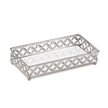 Imagem de Bandeja Espelhada Prata em Metal Decoração G Mart
