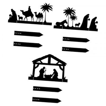 Imagem de Kuntesetty Placa de jardim com silhueta de presépio e estacas, decoração de Natal, placa de jardim para pátio, Style a B C