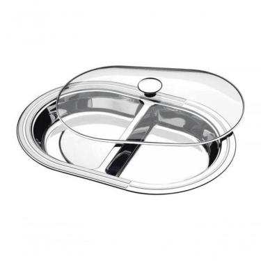 Imagem de Travessa Com Divisórias Tramontina Ciclo 45cm Com Tampa De Vidro