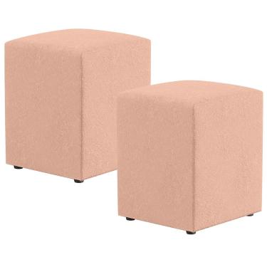 Imagem de Kit 02 Puffs Quadrado L02 Decorativo Linho Rosê - Lyam Decor