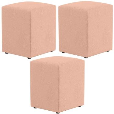 Imagem de Kit 03 Puffs Quadrado L02 Decorativo Linho Rosê - Lyam Decor
