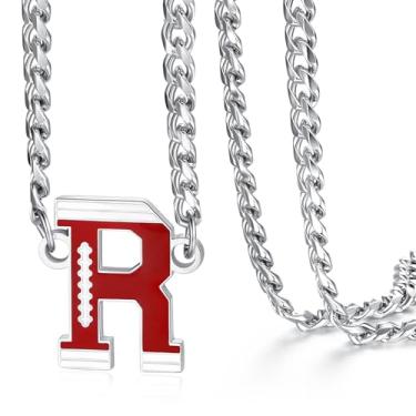 Imagem de NUKAYAI Colar de futebol masculino, pingente de letra A a Z, corrente de futebol de aço inoxidável, 50,8 cm, presentes personalizados para fãs de jogadores e amantes de times, 20", Aço inoxidável, Sem