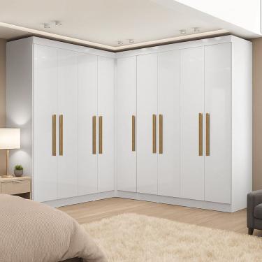Imagem de Guarda-roupa Modulado de Canto com Puxadores Mdf Paris Branco