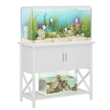 Imagem de APPOLYN Suporte de aquário de 40 a 50 galões, suporte de aquário com armazenamento de armário, armazenamento de acessórios para tanque de peixes, suporte de tanque de répteis de tartaruga de metal