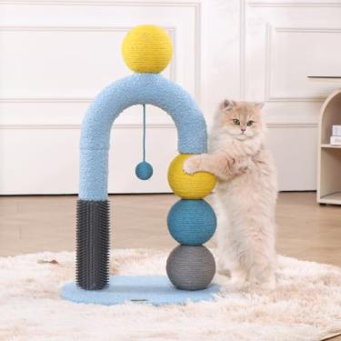 Imagem de PawPalace Poste durável para arranhar gatos, arranhador de sisal natural para gatos e gatinhos em ambientes internos, poste para gatos pequenos com bola pendurada e escova de cuidados pessoais,