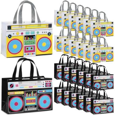 Imagem de Locmeo 50 peças, 24 peças, sacos de lembrancinha de festa dos anos 80 anos 90, não tecido, retrô, rádio, mercearia, para hip hop, aniversário, discoteca, rock (preto, amarelo)