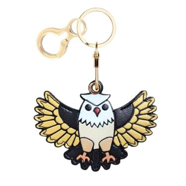 Imagem de Capa de couro compatível com AirTag, linda capa protetora com chaveiro, rastreador GPS antiarranhões para chaves, bolsa, animais de estimação (amarelo coruja)