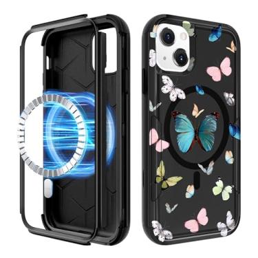 Imagem de LISEVO Capa para iPhone 14, capa para iPhone 13 - Compatível com MagSafe Women Girls Cute Magnetic Protective Phone Cover Butterfly Girly Kawaii Heavy Duty à prova de choque Funda para Apple 13/14