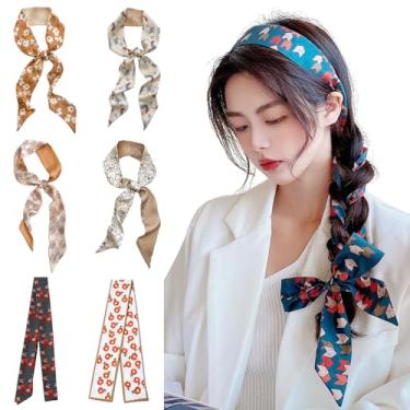 Imagem de XVYLFZNP 6 lenços de cabeça femininos multifuncionais, boêmios, estilosos, bandanas de cetim, acessórios de cabelo