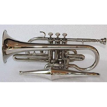 Imagem de QUEENBRASS Cornet Nickle para principiantes e intermédios – Corneta de estudante Bb Key com bocal, estojo de transporte e kit de limpeza – Instrumento de sopro compacto de latão para banda, orquestra
