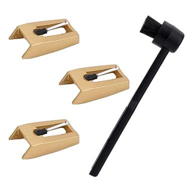 Imagem de Agulha de toca-discos de 3 peças, substituição de agulha de disco de longa duração com escova mais limpa, substituição de agulha para toca-discos de vinil (dourado)