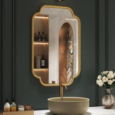 Imagem de Uniclinens Espelho dourado vintage 91 cm x 61 cm, espelho de parede grande antigo barroco com moldura de metal completa, ideal para entrada, lareira, sala de estar, corredor, banheiro