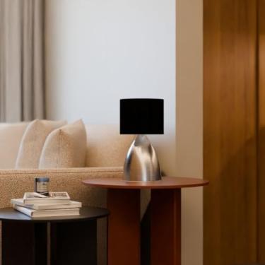 Imagem de Abajur Luminaria De Mesa Candeeiro Clássico Escovado Com Cúpula De Algodão Preto Decoração Iluminação de Casa, Sala, Escritorio, Quarto