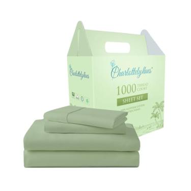 Imagem de CharlottelyHues Conjunto de lençóis California King Size 1000 fios algodão egípcio super macio 4 peças com bolso profundo luxuoso classe de hotel, respirável e confortável lençol de cama penteado de