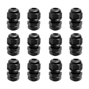 Imagem de Prensa-cabos à prova d'água, LISTENJIALE 12 peças de nylon NPT ajustável 4-8 mm juntas de glândula de cabo à prova d'água com juntas (preto)